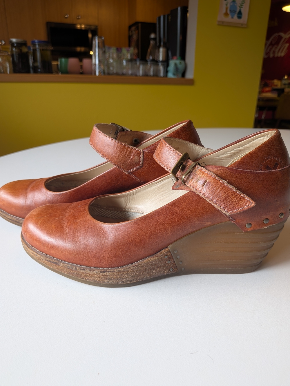 Dr. Martens Brown Leather Mary Jane Wedge Heels